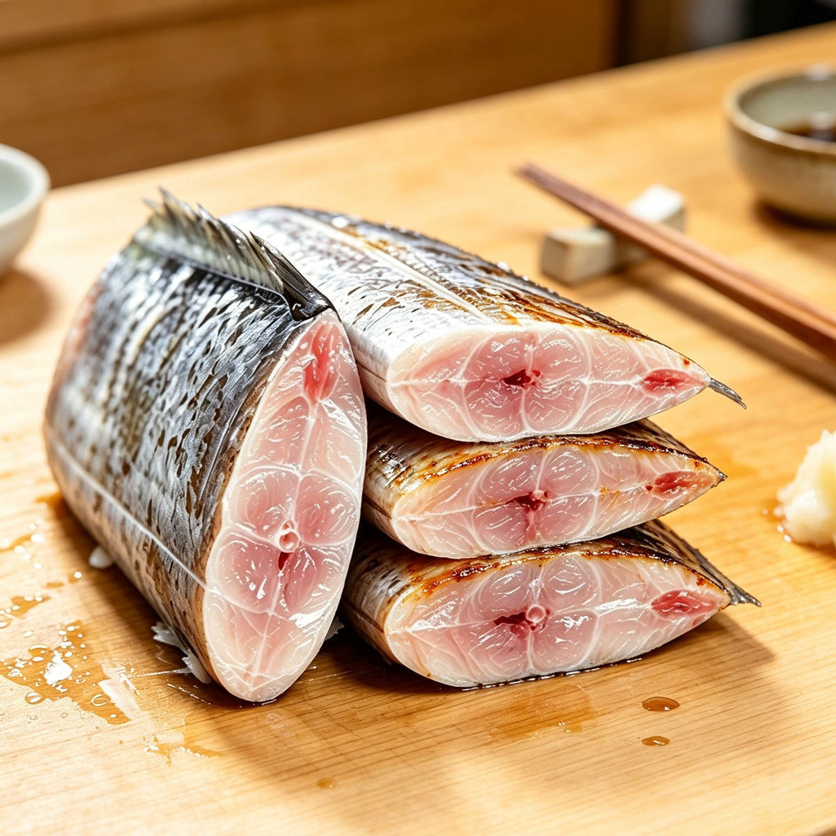 Ribbonfish segments on a wooden board